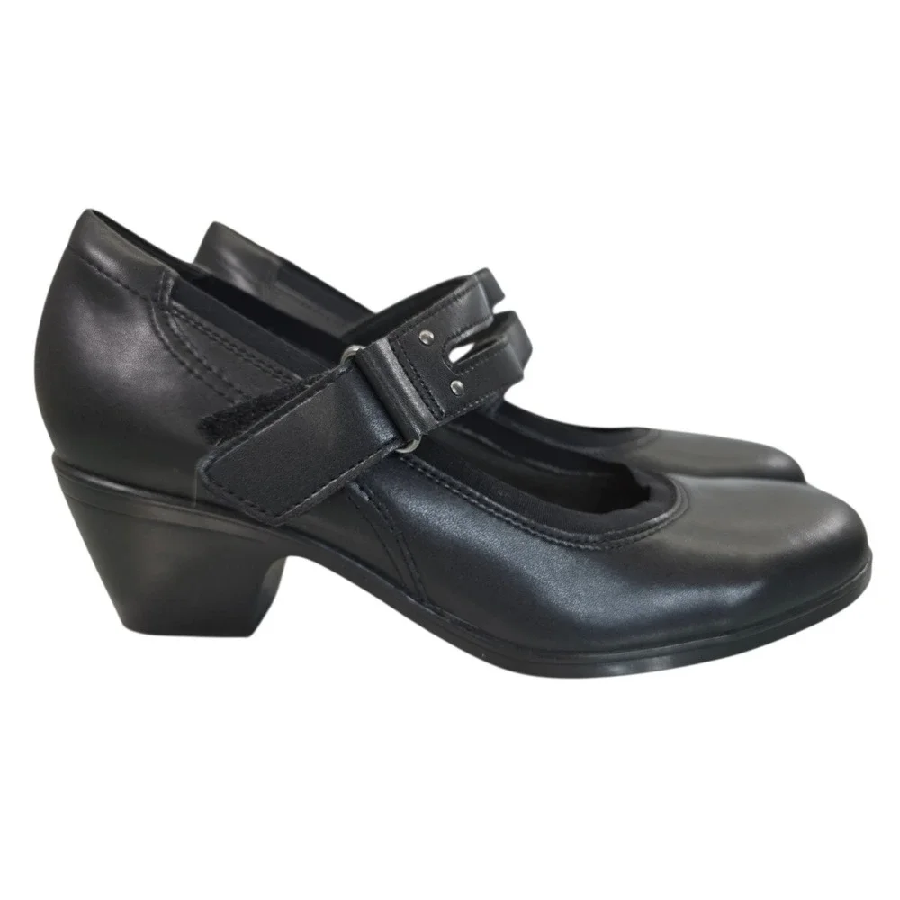 Clarks Collection Black Leather Mary Jane Block Heel Pumps Womens 9 261841294065